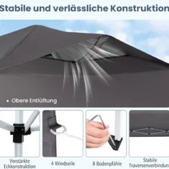 Pavillon 3x3m Faltpavillon wasserdicht stabil UV-Schutz 50+ Partyzelt Faltzelt Grau