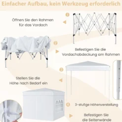 Pavillon 3 x 3 m Pop up Faltpavillon mit 4 Abnehmbaren Seitenwänden Schwarz/Grau/Weiß