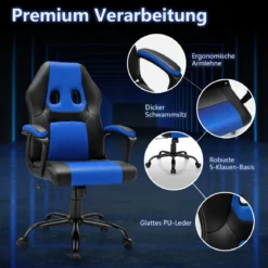 PC Gaming-Stuhl Ergonomischer Computerstuhl mit Rückenlehne Blau