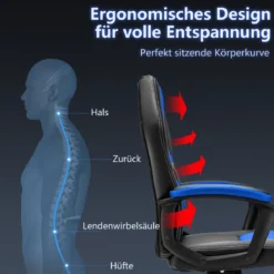 PC Gaming-Stuhl Ergonomischer Computerstuhl mit Rückenlehne Blau