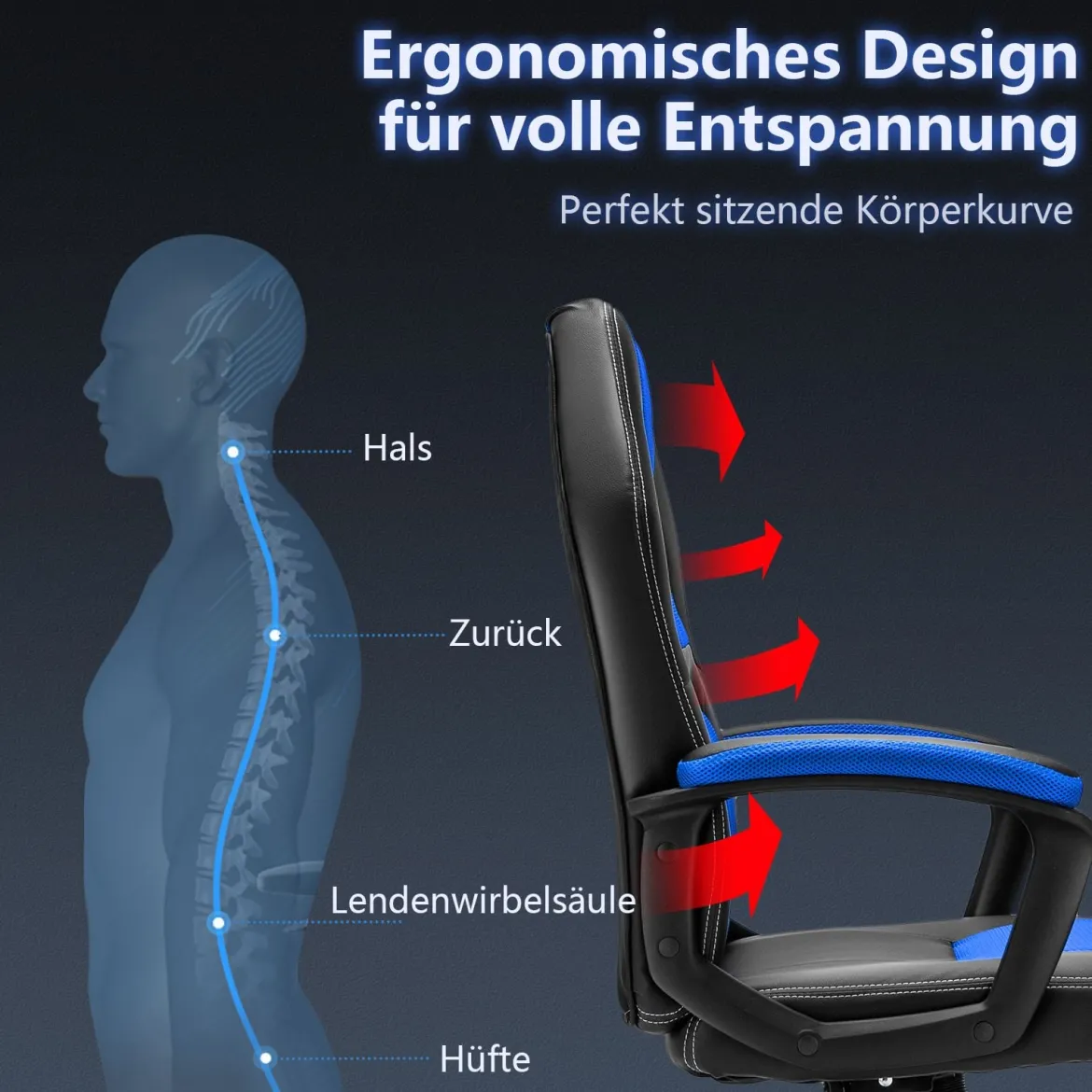 PC Gaming-Stuhl Ergonomischer Computerstuhl mit Rückenlehne Blau