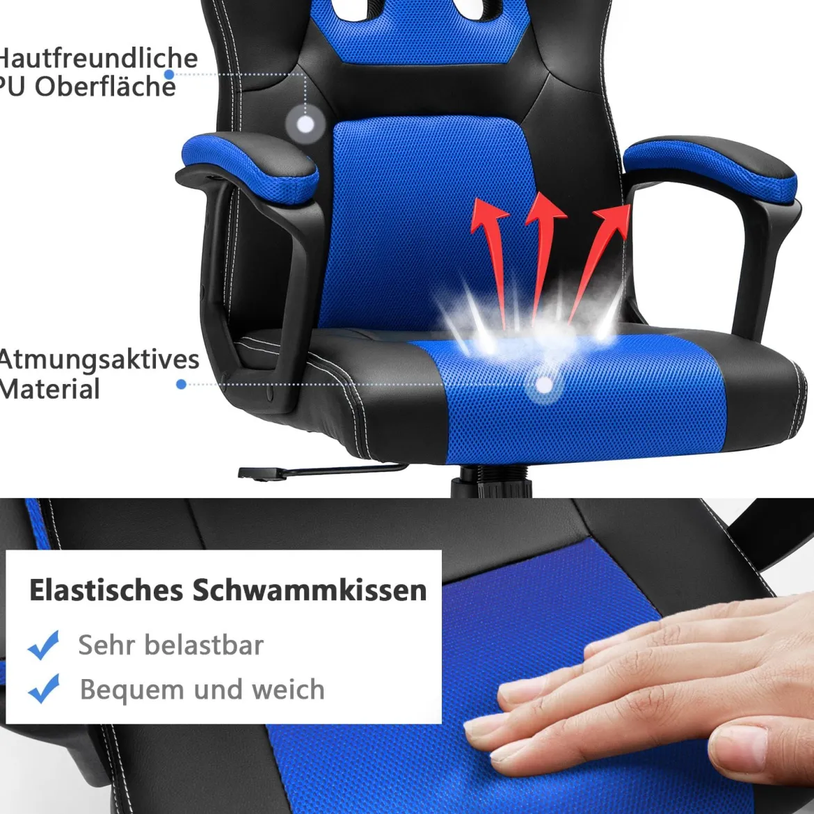 PC Gaming-Stuhl Ergonomischer Computerstuhl mit Rückenlehne Blau
