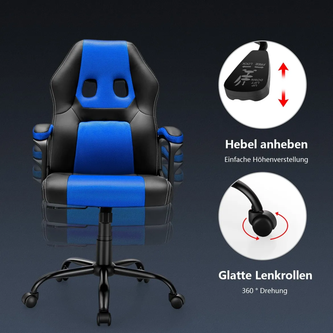 PC Gaming-Stuhl Ergonomischer Computerstuhl mit Rückenlehne Blau