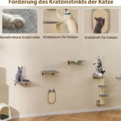 5 PCS Katzen Kletterwand Kratzbaum mit Plattformen & Kratzbrett 2 Sitzstange mit Kissen