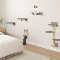 5 PCS Katzen Kletterwand Kratzbaum mit Plattformen & Kratzbrett 2 Sitzstange mit Kissen