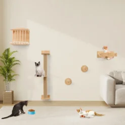 5 PCS Katzen Kletterwand Kratzbaum mit Plattformen & Sisalpfosten Katzenhaus mit Katzenbett