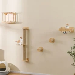 5 PCS Katzen Kletterwand Kratzbaum mit Plattformen & Sisalpfosten Katzenhaus mit Katzenbett