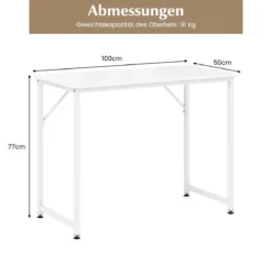 PC-Tisch mit Verstellbaren Fußpolstern Kompakter Computertisch Schreibtisch 100 x 50 x 77 cm Weiß