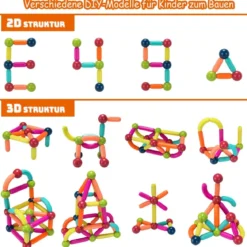 88 pädagogischer magnetischer Baukasten aus hochwertigem ABS geeignet für Kinder Bunt