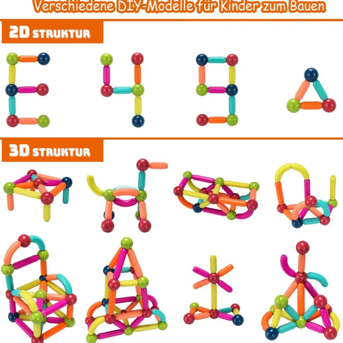 88 pädagogischer magnetischer Baukasten aus hochwertigem ABS geeignet für Kinder Bunt