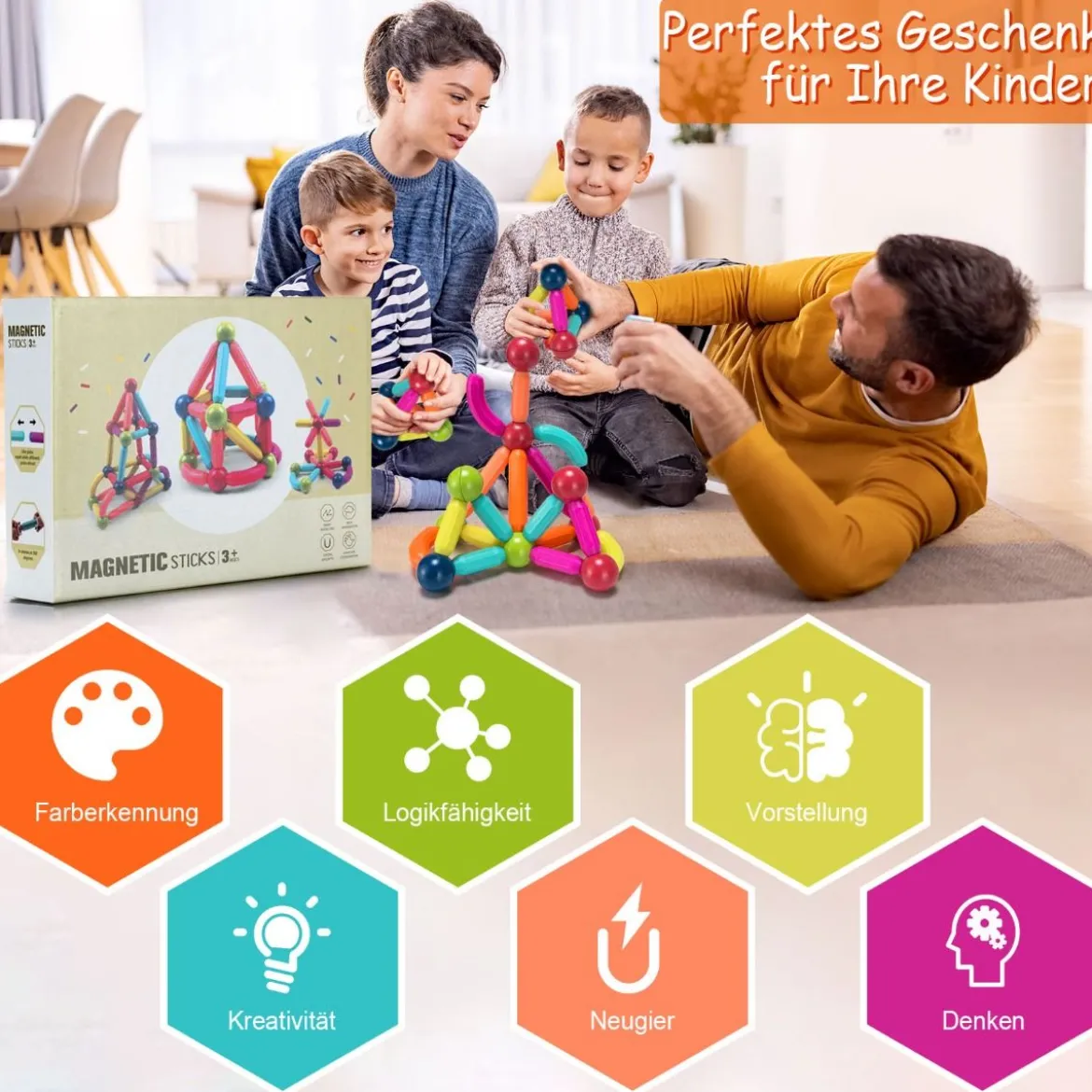 88 pädagogischer magnetischer Baukasten aus hochwertigem ABS geeignet für Kinder Bunt