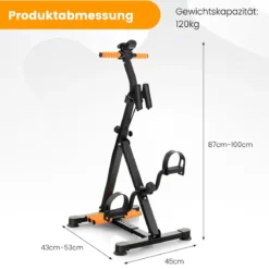 Pedaltrainer für Senioren Fitnessgerät für Hand 43-53 x 45 x 87-100 cm Schwarz + Orange