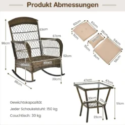 PE-Rattan-Stühle & Beistelltisch 3-Teiliges Schaukelstuhl-Set