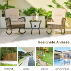 PE-Rattan-Stühle & Beistelltisch 3-Teiliges Schaukelstuhl-Set