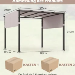 Pergola mit 2 verstellbaren Dächern 3,05x3,05m Pavillon wasserdicht stabil Winterfest Grau
