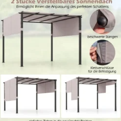 Pergola mit 2 verstellbaren Dächern 3,05x3,05m Pavillon wasserdicht stabil Winterfest Grau