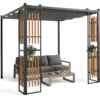 Pergola Outdoor Pavillon Gartenpavillon mit 4 Paravents 2 Ablagen Verstellbarem Dach Metallrahmen 8 Heringen