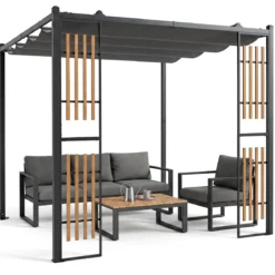 Pergola Outdoor Pavillon Gartenpavillon mit 2 Paravents Verstellbarem Dach Metallrahmen 8 Heringen