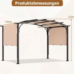 Pergola Pavillon mit Verstellbarem Schiebedach 3 x 2,4 m Gartenpavillon mit Sonnenschutz Beige