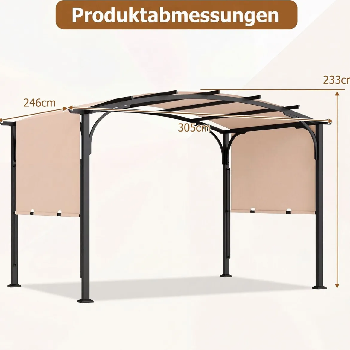 Pergola Pavillon mit Verstellbarem Schiebedach 3 x 2,4 m Gartenpavillon mit Sonnenschutz Beige