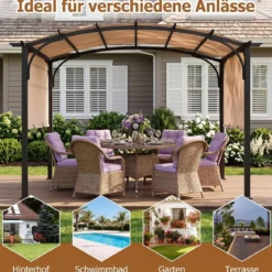 Pergola Pavillon mit Verstellbarem Schiebedach 3 x 2,4 m Gartenpavillon mit Sonnenschutz Beige