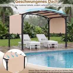 Pergola Pavillon mit Verstellbarem Schiebedach 3 x 2,4 m Gartenpavillon mit Sonnenschutz Beige
