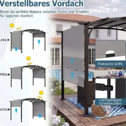Pergola Pavillon mit Verstellbarem Schiebedach 3 x 2,4 m Gartenpavillon mit Sonnenschutz Grau