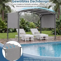 Pergola Pavillon mit Verstellbarem Schiebedach 3 x 2,4 m Gartenpavillon mit Sonnenschutz Grau