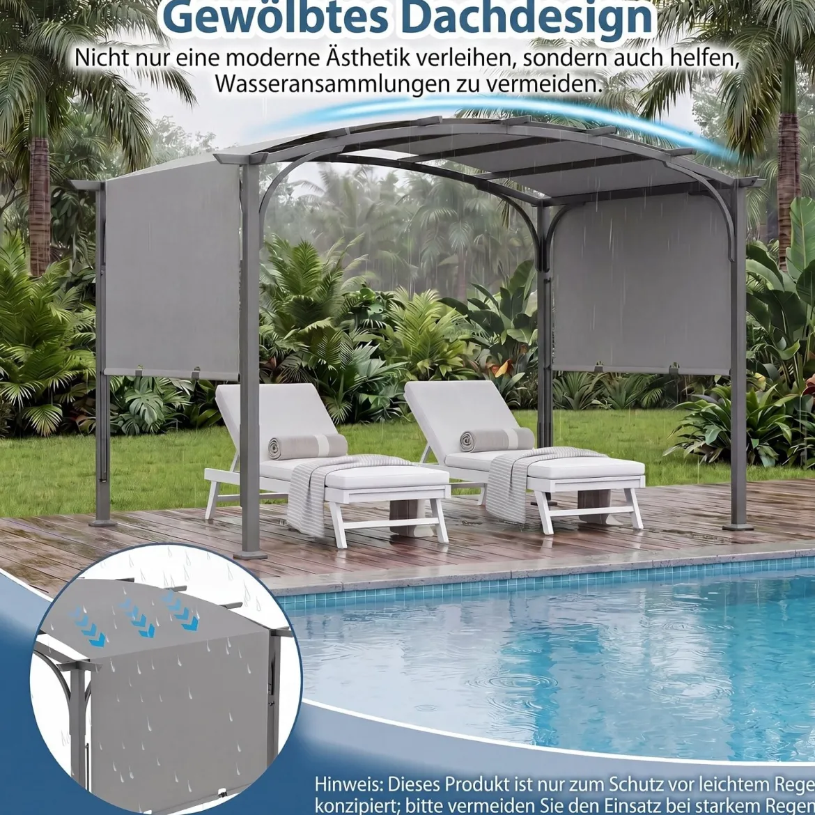 Pergola Pavillon mit Verstellbarem Schiebedach 3 x 2,4 m Gartenpavillon mit Sonnenschutz Grau