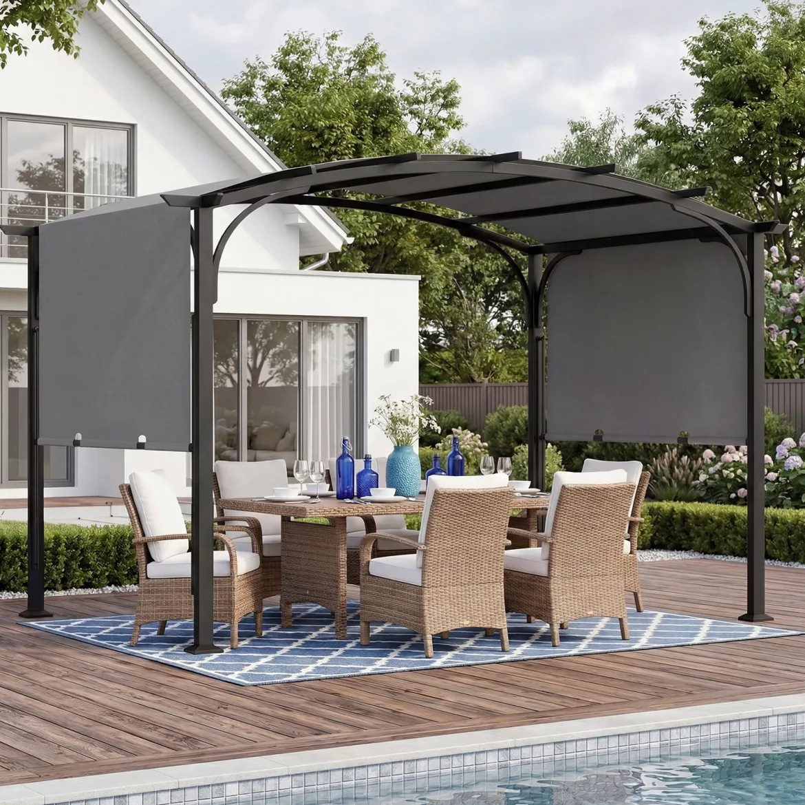 Pergola Pavillon mit Verstellbarem Schiebedach 3 x 2,4 m Gartenpavillon mit Sonnenschutz Grau
