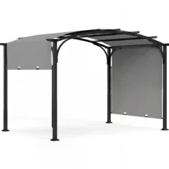 Pergola Pavillon mit Verstellbarem Schiebedach 3 x 2,4 m Gartenpavillon mit Sonnenschutz Grau
