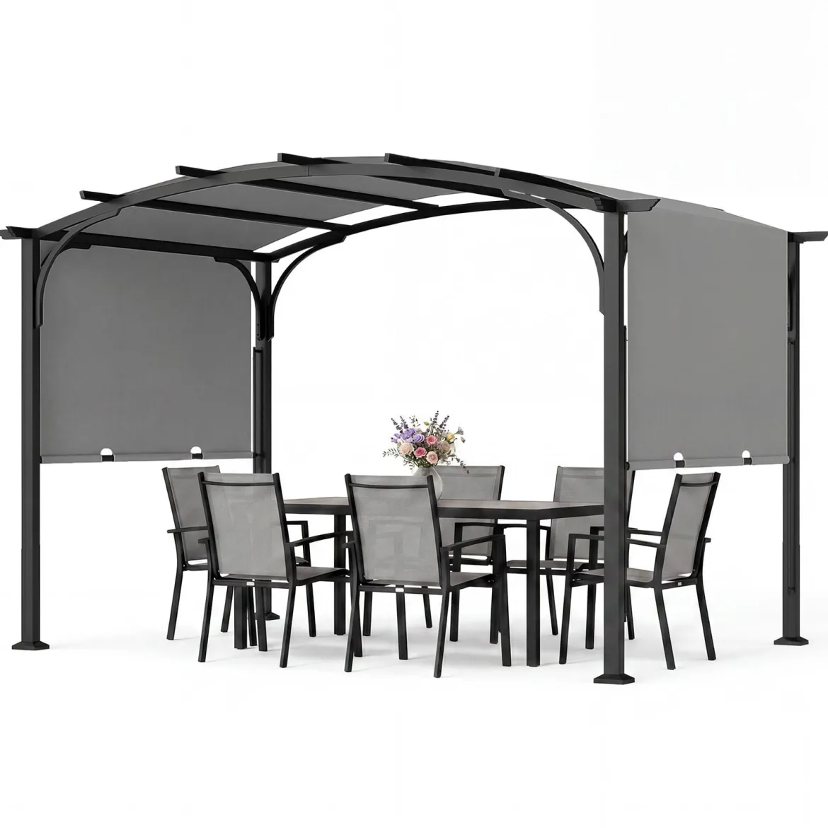 Pergola Pavillon mit Verstellbarem Schiebedach 3 x 2,4 m Gartenpavillon mit Sonnenschutz Grau