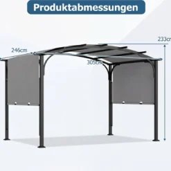 Pergola Pavillon mit Verstellbarem Schiebedach 3 x 2,4 m Gartenpavillon mit Sonnenschutz Grau