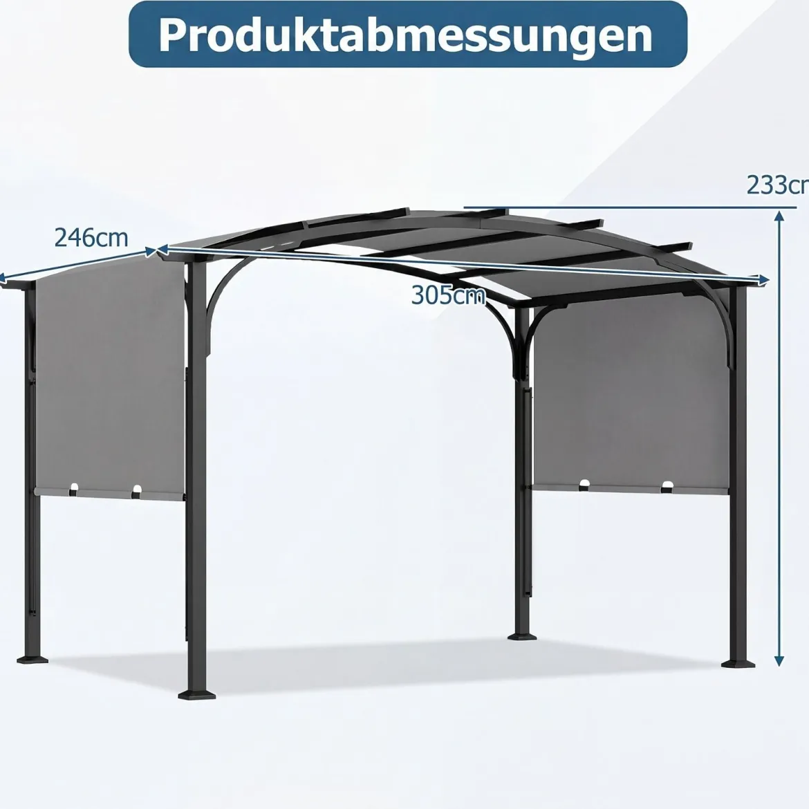 Pergola Pavillon mit Verstellbarem Schiebedach 3 x 2,4 m Gartenpavillon mit Sonnenschutz Grau