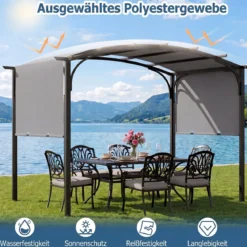 Pergola Pavillon mit Verstellbarem Schiebedach 3 x 2,4 m Gartenpavillon mit Sonnenschutz Grau