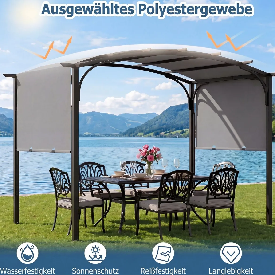 Pergola Pavillon mit Verstellbarem Schiebedach 3 x 2,4 m Gartenpavillon mit Sonnenschutz Grau