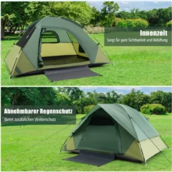 2 Personen Campingzelt mit Abnehmbarem Regenschutz & Doppellagiger Tür & 2 Netzfenstern & Tragetasche