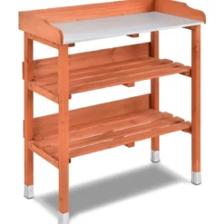 Pflanzbank aus Holz Pflanztisch Holz Zinkplatte Gärtnertisch 76 x 37 x 89 cm Braun