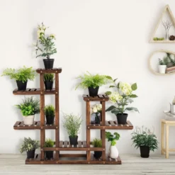 Pflanzenregal Balkon Blumenregal Blumenständer für den Garten Blumentreppe mit 6 Ebenen Holzregal 119 x 25 x 96 cm