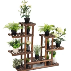 Pflanzenregal Balkon Blumenregal Blumenständer für den Garten Blumentreppe mit 6 Ebenen Holzregal 119 x 25 x 96 cm