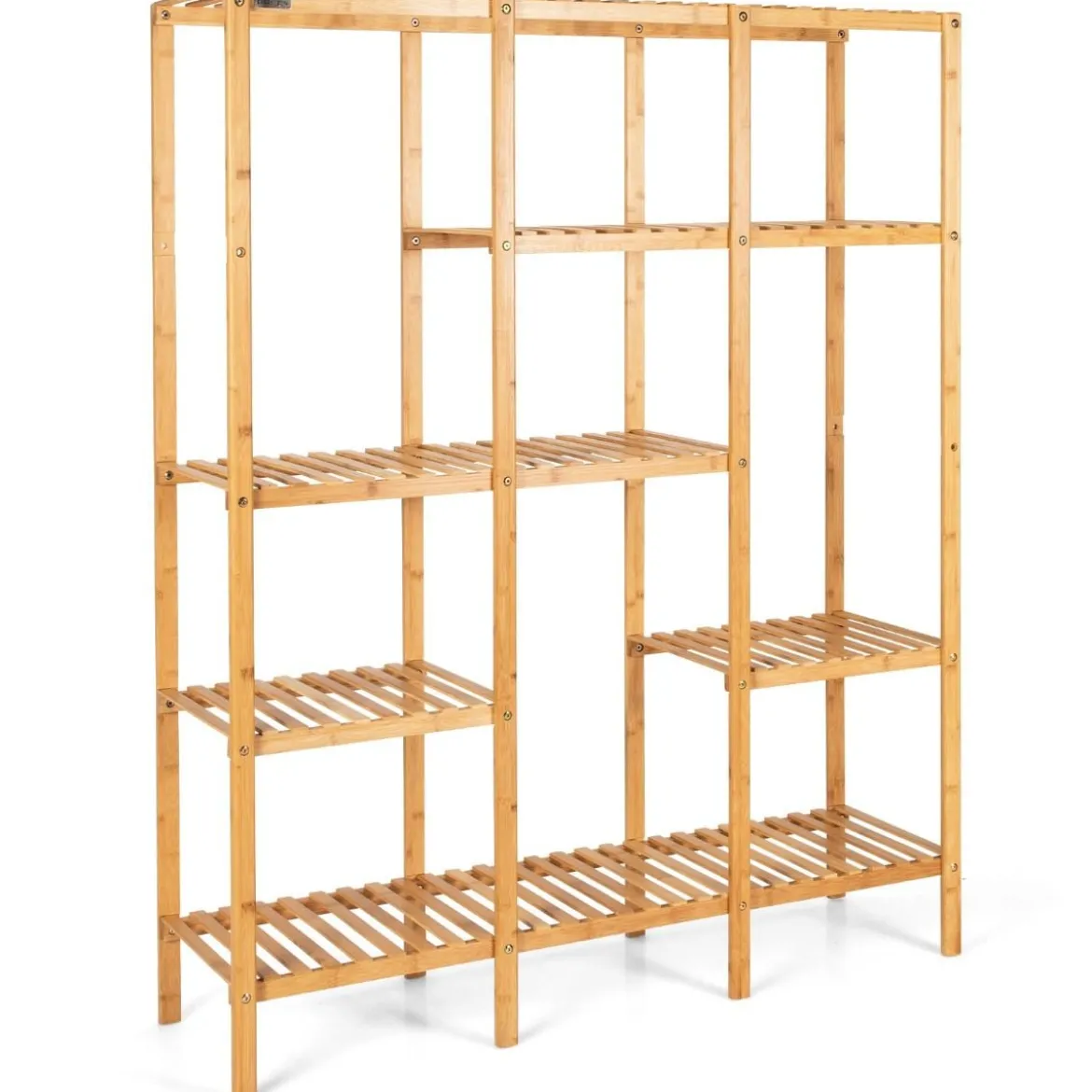 Pflanzenregal Bambus Standregal mit 5 Ebenen Blumentreppe Pflanzenständer mit Hängegestell 114 x 31 x 141 cm Natur