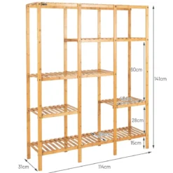 Pflanzenregal Bambus Standregal mit 5 Ebenen Blumentreppe Pflanzenständer mit Hängegestell 114 x 31 x 141 cm Natur