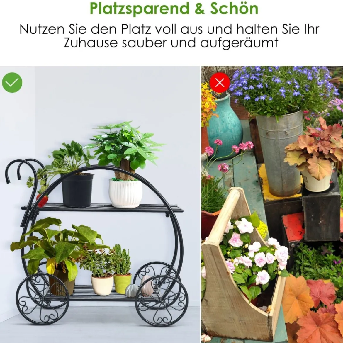 Pflanzenregal Blumenregal 2-Stufig Blumenständer Freistehend 60 x 35 x 66 cm Schwarz