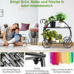 Pflanzenregal Blumenregal 2-Stufig Blumenständer Freistehend 60 x 35 x 66 cm Schwarz