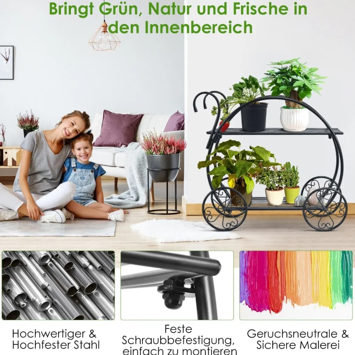 Pflanzenregal Blumenregal 2-Stufig Blumenständer Freistehend 60 x 35 x 66 cm Schwarz