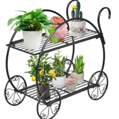 Pflanzenregal Blumenregal 2-Stufig Blumenständer Freistehend 60 x 35 x 66 cm Schwarz