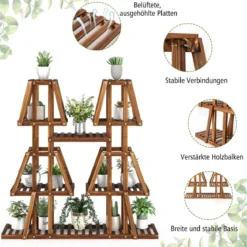 Pflanzenregal Holz Pflanzentreppe Trapez Blumenregal Blumenbank Pflanzenständer 113 x 27 x 114 cm Braun