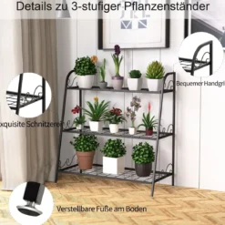 Pflanzenregal 3-Stöckiger Metall-Pflanzenständer 81 x 35 x 82 cm Schwarz