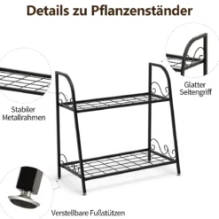 Pflanzenregal 2-Stufiger Metall-Pflanzenständer 63 X 30,5 X 61,5 cm Schwarz