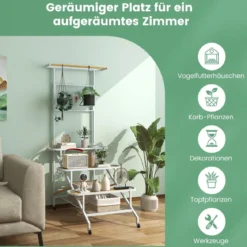 Pflanzenständer mit Rankgitter Metall Blumentreppe auf Rollen Mehrzweckregal 80 x 85 x 175 cm Weiß